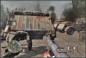 Po chwili sami znajdziecie się na terenie wojskowego parkingu - [Rozdział IX] Laison River cz.2 | Call of Duty 3 - Call of Duty 3 - poradnik do gry