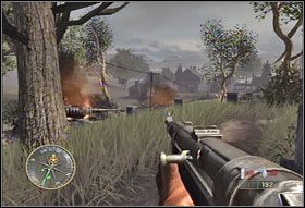 Następnie puśćcie się biegiem w kierunku lewej ściany budynku (#1) - [Rozdział IX] Laison River cz.2 | Call of Duty 3 - Call of Duty 3 - poradnik do gry