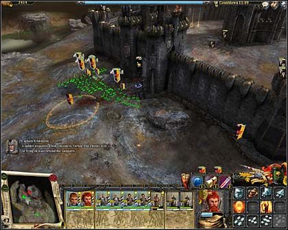 Szturm na bramę, w tle widać nasz cel - punkt kontrolny. - Akt I Misja 4 - Szturm na twierdzę | Imperium | Warhammer Mark of Chaos - Warhammer: Mark of Chaos - poradnik do gry