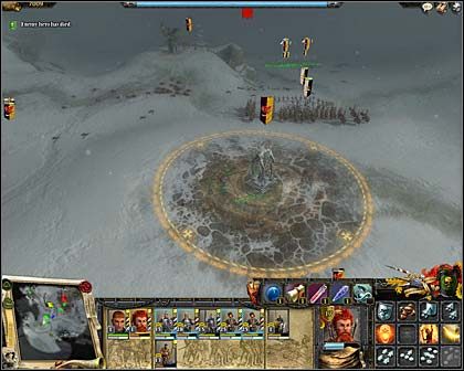 Kapliczka regeneracji, w tle widać róg wzywający wsparcie. - Akt II Misja 1 - Szczury wyłażą spod ziemi | Imperium | Warhammer Mark of Chaos - Warhammer: Mark of Chaos - poradnik do gry