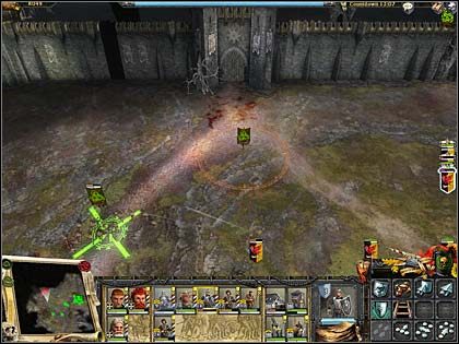 Widok na bramę i pociski lecące na maruderów. - Akt III Misja 5 - Twierdza chaosytów | Imperium | Warhammer Mark of Chaos - Warhammer: Mark of Chaos - poradnik do gry