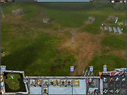 Na pierwszym planie trochę Orków wkomponowanych w trawę, na drugim jeszcze całe namioty. - Akt IV Misja opcjonalna - Obóz Orków | Imperium | Warhammer Mark of Chaos - Warhammer: Mark of Chaos - poradnik do gry