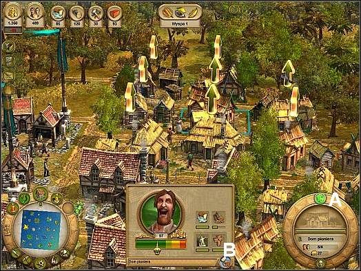Jeśli wskaźniki potrzeb będą zielone, a nastroje maksymalne to po chwili nad chatami pionierów pojawią się wskaźniki sygnalizujące gotowość do przekształcenia się w osadników - Pionierzy | Rozbudowa | Anno 1701 - Anno 1701 - poradnik do gry