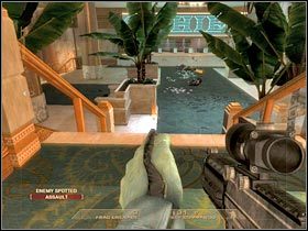 Zaczniesz zbliżać się do schodów prowadzących do oszklonych drzwi (#1) - [Misja 2.4] Calypso Casino - Dr. Smythe cz.2 | Tom Clancys Rainbow Six Vegas - Tom Clancys Rainbow Six Vegas - poradnik do gry