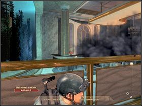 Rozkaż swoim ludziom schować się przy przeszkodzie, która zlokalizowana jest na wprost od schodów (#1) - [Misja 2.5] Calypso Casino - Extraction cz.1 | Tom Clancys Rainbow Six Vegas - Tom Clancys Rainbow Six Vegas - poradnik do gry