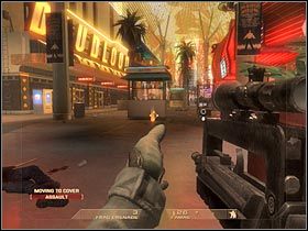 Teraz zacznij biec w stronę drabiny, która będzie znajdowała się po lewej stronie ekranu (#1) - [Misja 3.2] Downtown Vegas - Fremont cz.2 | Tom Clancys Rainbow Six Vegas - Tom Clancys Rainbow Six Vegas - poradnik do gry