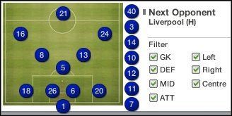 Pod listą zawodników znajdują się dwie plansze przedstawiające boiska piłkarskie - Okno Zespołu | Drużyna FIFA Manager 07 - FIFA Manager 07 - poradnik do gry