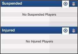 Suspended / Injured te dwie tabelki przedstawiają zawodników, zarówno naszych jak i najbliższego przeciwnika, którzy są kontuzjowani bądź zawieszeni - Główny Ekran (2) | Początek FIFA Manager 07 - FIFA Manager 07 - poradnik do gry