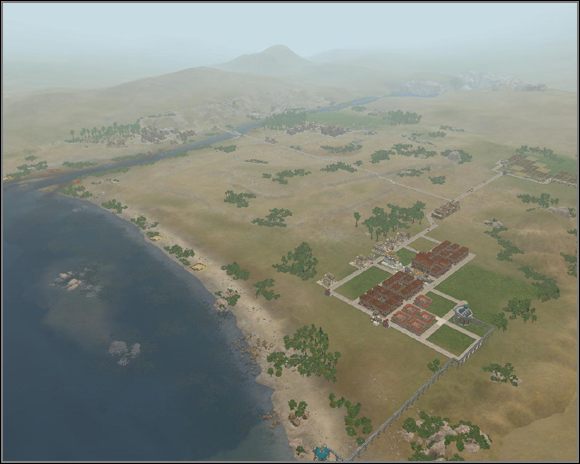 Rozplanowanie rdzenia na mapie. Na północy przemysł, na wschodzie farmy, południe na terenach uprawnych (niestety nie da się inaczej) - dzielnica mieszkalna. - 7. Nicomedia (cz.1) | Kampania - Imperium | Cezar IV - Cezar IV - poradnik do gry