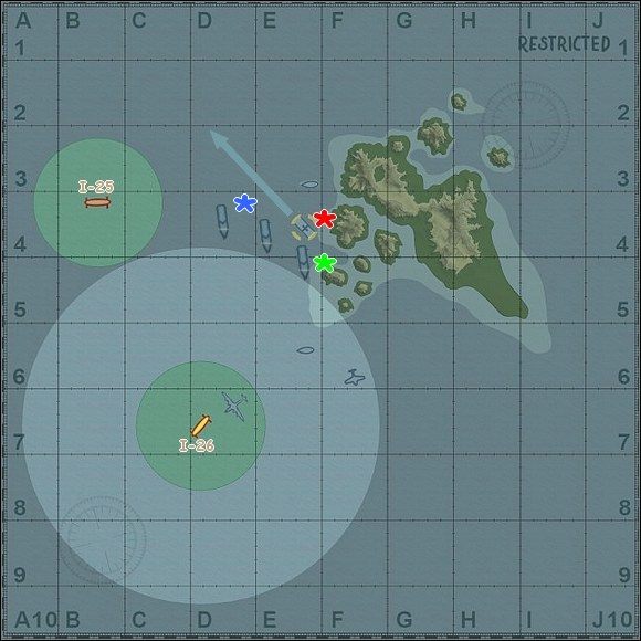 Tym razem dysponujesz dwiema łodziami podwodnymi, oznaczonymi I-25 i I-26 - Misja 3 - Coup de Grace | Wyzwania okręty podwodne | Battlestations Midway - Battlestations: Midway - poradnik do gry