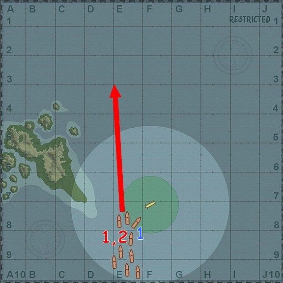 Twoja żółta łódź podwodna (żółta na mapie) zaczyna grę na głębokości peryskopowej - Misja 1 - Crucial Cargo (1) | Wyzwania okręty podwodne | Battlestations Midway - Battlestations: Midway - poradnik do gry
