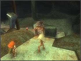 W miejscu, gdzie możliwy jest skok na drugą półkę z dwoma guzikami, znajduje się stwór transportujący - [ETAP XII] Necropolis cz.3 | Artur i Minimki - Artur i Minimki - poradnik do gry