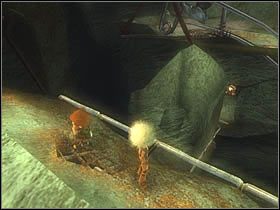 Przy krawędzi urwiska pomiędzy skalnymi półkami natkniesz się na metalowe uchwyty - [ETAP XII] Necropolis cz.3 | Artur i Minimki - Artur i Minimki - poradnik do gry