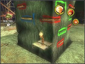 Po dotarciu do pierwszej drewnianej półki zmień zielony guzik na niebieski - [ETAP XII] Necropolis cz.1 | Artur i Minimki - Artur i Minimki - poradnik do gry