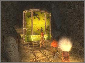 Idąc, natkniesz się na wagonik, zepchnij go przy pomocy dwóch bohaterów - [ETAP IV] On the road to Necropolis cz.2 | Artur i Minimki - Artur i Minimki - poradnik do gry