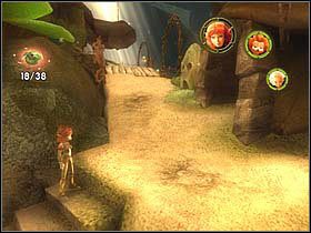 Po dotarciu do kolejnego miejsca z płonącymi kłębkami drewna kamera wskaże Ci ścianę z korzeniami, po których Artur potrafi się wspinać - [ETAP II] Attack of the Henchmen cz.3 | Artur i Minimki - Artur i Minimki - poradnik do gry