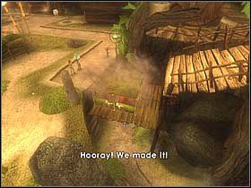 Po raz kolejny przesuń skrzynię wyznaczonym torem i strąć ją na drewniany pomost - [ETAP II] Attack of the Henchmen cz.1 | Artur i Minimki - Artur i Minimki - poradnik do gry