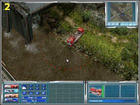 Powinniśmy zacząć od zbudowania prymitywnej kładki, która pomoże nam przeprawić się na drugą stronę rzeki; a umożliwi to wóz z rozkładanym mostem (1) - [Misja 5] Zawalony most | Emergency 4 Global Fighters For Life - Emergency 4: Global Fighters For Life - poradnik do gry