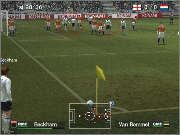 Piłka kierowana jest przeważnie prostopadle do poziomu. - Rzuty rożne | Stałe fragmenty gry | Pro Evolution Soccer 6 - Pro Evolution Soccer 6 - poradnik do gry