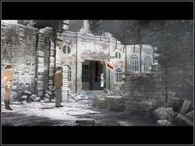 Szczęśliwie strażnik nie ma nawet najmniejszej ochoty spojrzeć w stronę, gdzie John i Anne zastanawiają się właśnie, jak go unieszkodliwić - Fabryka - Stalingrad - Undercover: Operation Wintersun - poradnik do gry