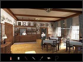 Tu wdaje się w pogawędkę z oberżystą, której tematem są pokoje do wynajęcia, żołnierze i drzwi do piwnicy - Rynek, gospoda, ulice (1) - Heigerloch - Undercover: Operation Wintersun - poradnik do gry