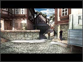 Skonfundowany wychodzi na zewnątrz i spod fontanny maszeruje w uliczkę po prawej - Rynek, gospoda, ulice (2) - Heigerloch - Undercover: Operation Wintersun - poradnik do gry