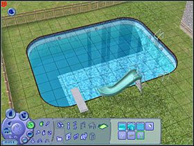 Druga związana z basenami nowinka dotyczy zjeżdżalni, które ukazano na poniższym screenie - Lato | Zmiany | The Sims 2 Cztery Pory Roku - The Sims 2: Cztery pory roku - poradnik do gry
