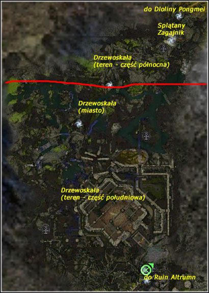 Jest to dość wyjątkowy teren, gdyż dzieli się na dwie części o tej samej nazwie, lecz nie można przejść bezpośrednio z jedne do drugiej - Drzewoskała (teren), Splątany Zagajnik | Las Echovald | Guild Wars Factions - Guild Wars: Factions - poradnik do gry