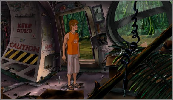 Tuż przy wyjściu z hydroplanu znalazł odłamek szkła - Uwięziony w dżungli (1) | Rozdział I | Runaway 2 Sen Żółwia - Runaway 2: Sen Żółwia - poradnik do gry