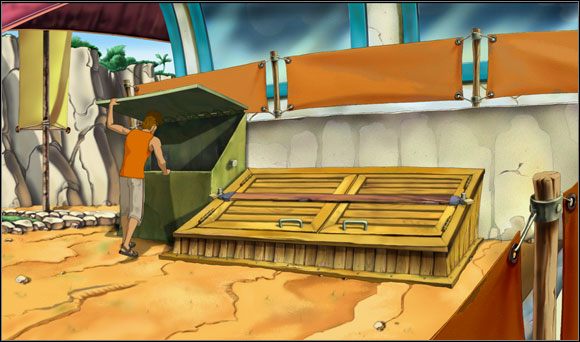 Po lewej stronie wejścia do głównego budynku natknął się na zablokowaną klapę prowadzącą do piwnicy - Surfując na Mala (2) | Rozdział II | Runaway 2 Sen Żółwia - Runaway 2: Sen Żółwia - poradnik do gry