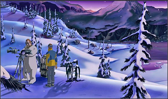 Idąc wzdłuż ścieżki dotarł do mężczyzny odzianego w niedźwiedzie futro - Ten kto wie, nie mówi (1) | Rozdział IV | Runaway 2 Sen Żółwia - Runaway 2: Sen Żółwia - poradnik do gry