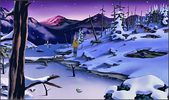 Na powierzchni zamarzniętej rzeki Brian dostrzegł niedźwiedzią łapę - element przebrania Bena - Ten kto wie, nie mówi (3) | Rozdział IV | Runaway 2 Sen Żółwia - Runaway 2: Sen Żółwia - poradnik do gry