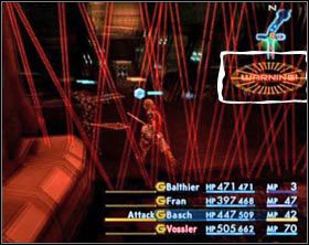 Alarm włączony - ekran robi się czerwony i pojawia się migający symbol alarmu. - Dreadnought Leviatan | Część I | Solucja Final Fantasy XII - Final Fantasy XII - poradnik do gry