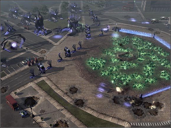 Nie wystawiaj swoich do obrony bazy. Z jednostkami wroga poradzą sobie wieżyczki. - Scrin - Londyn | Command & Conquer 3 Wojny o Tyberium - Command & Conquer 3: Wojny o Tyberium - poradnik do gry