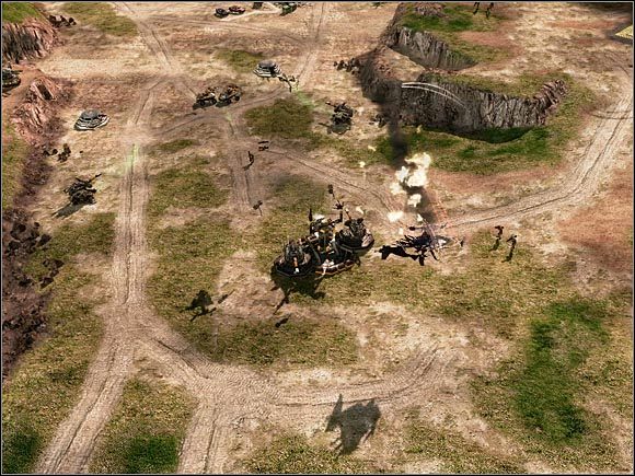 Wschodnia część bazy jest silnie chroniona przez baterie przeciwlotnicze. Zniszcz je, żeby udostępnić bombowcom Vertigo możliwość ataku na pozostałe stanowiska artylerii GDI. - Nod - Wybrzeże Atlantyku | Command & Conquer 3 Wojny o Tyberium - Command & Conquer 3: Wojny o Tyberium - poradnik do gry