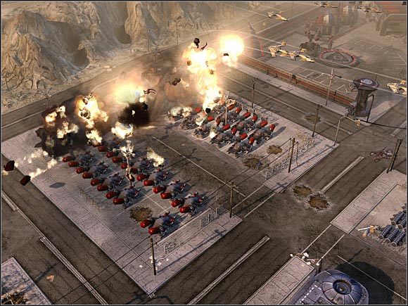 Bombardując parkingi, atakuj beczki. Reakcje łańcuchowe dopełnią dzieła zniszczenia. - GDI - Albania | Command & Conquer 3 Wojny o Tyberium - Command & Conquer 3: Wojny o Tyberium - poradnik do gry