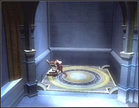 Ustaw klocek na przycisku otwierającym przejście dalej i dojdź do windy, z której skorzystaj używając dźwigni - Rhodes (2) | Solucja God of War II - God of War II - poradnik do gry