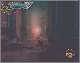 Na ścianie po prawej zobaczysz coś na wzór tarczy strzeleckiej (screen powyżej, po prawej) - Auditorium of Atropos | Solucja God of War II - God of War II - poradnik do gry