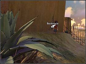 Tu nasz bohater stwierdza obecność auta w garażu (na lewo od werandy), po czym wspina się po bagażniku samochodu i w ten sposób wydostaje na ścieżkę prowadzącą ku tylnej ścianie kościoła - Jeśli nie drzwiami, to może oknem...? | Mały przestępca, 19:00, Na ratunek Cornelii - Tony Tough 2: A Rakes Progress - poradnik do gry