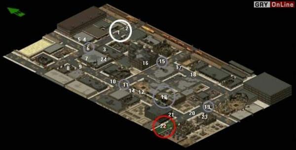 1: Punkt startowy (tutaj znajduje się samochód z zaopatrzeniem) - Mapy: Macomb | Fallout Tactics Brotherhood of Steel - Fallout Tactics: Brotherhood of Steel - poradnik do gry