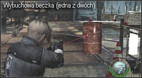 Na arenie znajdują się również dwie wybuchowe beczki, są one niezwykle przydatne, gdyż prawidłowe ich wykorzystanie (wysadzenie, gdy przeciwnik jest obok) sprawi, że będziesz mógł zaatakować najczulszy punkt oponenta - Boss (final chapter) - Saddler | Solucja Resident Evil 4 - Resident Evil 4 - PC - poradnik do gry