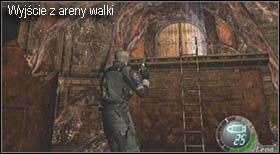 Gdy załączy się filmik, w którym nastąpi rozkład potwora pozbieraj wszystkie przedmioty rozrzucone na arenie i skieruj się do wyjścia przez drzwi, obok których przed chwilą stał potwór - Boss (4-4) - Salazar | Solucja Resident Evil 4 - Resident Evil 4 - PC - poradnik do gry