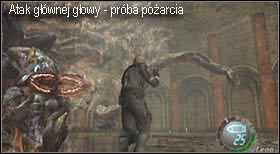 Po chwili zbyt długiego stania w jednym miejscu (bardzo częsty atak podczas celowania z karabinu snajperskiego) główna głowa spróbuje Cię pożreć - Boss (4-4) - Salazar | Solucja Resident Evil 4 - Resident Evil 4 - PC - poradnik do gry