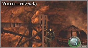 Po przeciwnej stronie od urządzenia otwierającego zapadnie znajduje się wieżyczka, na którą wchodzimy po metalowej drabinie - Boss (4-2) - Dos Gigantes | Solucja Resident Evil 4 - Resident Evil 4 - PC - poradnik do gry