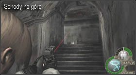 Po przejęciu kontroli nad bohaterem skorzystaj z jedynej nie używanej jeszcze drogi i wejdź po schodach na górę - Island (5-4) - wyleczenie | Solucja Resident Evil 4 - Resident Evil 4 - PC - poradnik do gry