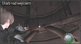 Wewnątrz, oprócz tronu Saddlera, znajduje się skarb (nad wejściem, przyczepiony do sufitu) oraz kryształ na siedzisku - Island (5-3) - przejście między laserami | Solucja Resident Evil 4 - Resident Evil 4 - PC - poradnik do gry