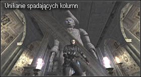 Nawalając guzikiem akcji uciekaj przed jego krokami, a dodatkowo odskakuj od spadających kolumn (lewy Shift, prawy Shift, lewy + prawy Shift) - Castle (4-4) - ruchomy posąg Salazara | Solucja Resident Evil 4 - Resident Evil 4 - PC - poradnik do gry