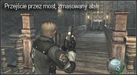 Na zewnątrz dojdzie do kolejnego ataku, lecz zanim podejmiesz walkę zapisz stan gry na pobliskiej maszynie - Castle (4-1) - ruchomy most | Solucja Resident Evil 4 - Resident Evil 4 - PC - poradnik do gry