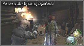 Niestety, po przejechaniu kolejnych kilku metrów ta sama ciężarówka ożyje i ponownie spróbuje swoich sił - Island (5-3) - przejażdżka buldożerem | Solucja Resident Evil 4 - Resident Evil 4 - PC - poradnik do gry