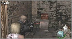 Wejdź po drabinie na górę i przejdź do końca dostępną drogą (znajdziesz tam skarb w skrzyni) - Castle (4-1) - porwanie Ashely | Solucja Resident Evil 4 - Resident Evil 4 - PC - poradnik do gry